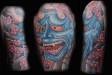 Colour Japanese hannya sleeve tattoo